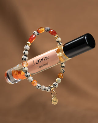 Coffret Saint Valentin: Parfum Lune et Moi & Bracelet Cornaline & Jaspe Dalmatien