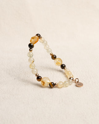 Bracelet lithothérapie Éclat de Confiance en citrine et œil de tigre, favorisant confiance en soi et protection énergétique.